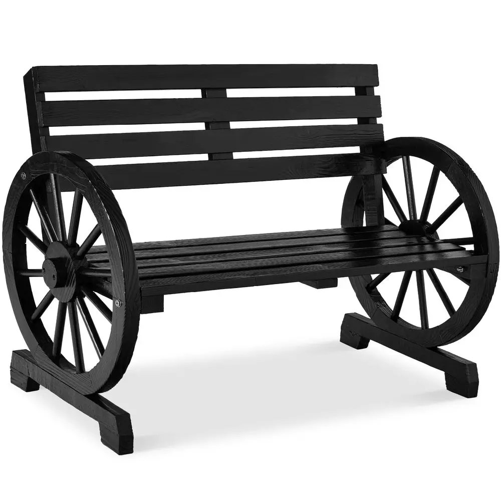 

Choice Products 2Person Wooden Wagon Wheel Bench for Backyard, Patio, Porch, Garden, Outdoor Lounge Furniture w Rustic Country