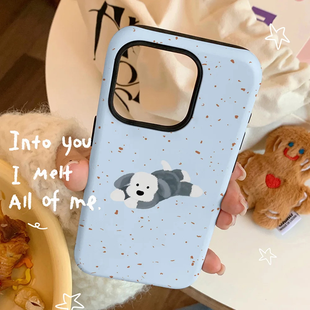 Blue Colored Polka Dot Dog Phone Case for IPHONE 16 PRO MAX 14 13 12 11 PRO Plus 15pro Acrylic TPU Two in One Mobile Phone Cases