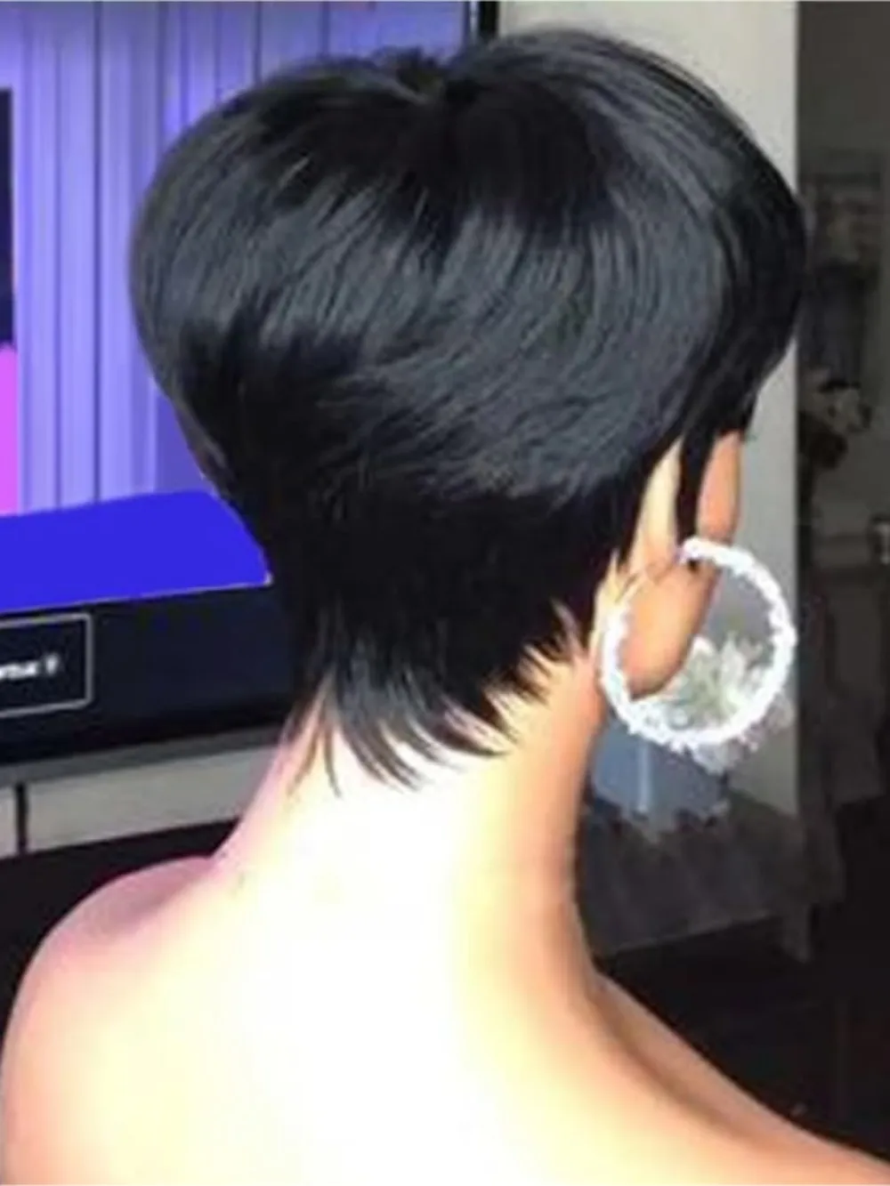 Pixie Cut Straight Curto Bob Peruca para Mulheres, Cabelo Humano, Máquina Completa Feita