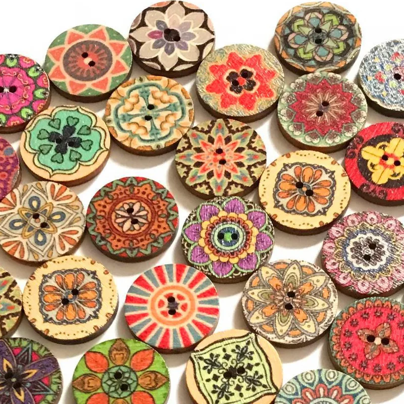 أزرار خشبية بوهيمية للملابس، أزرار زخرفية لملحقات الخياطة اليدوية ذاتية الصنع أزرار حرفية 15 مم 20 مم 25 مم، 50 قطعة