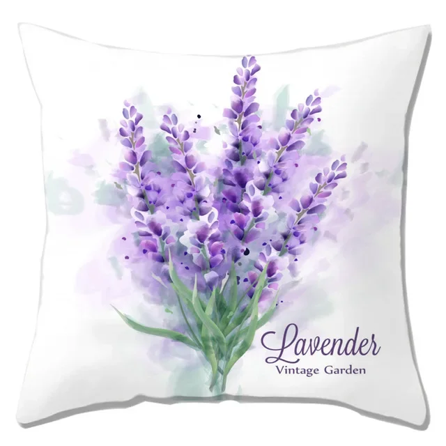 Bo Niu Pillow Cover Purple Lavender Pattern Plant Polyester Pillow Car Hotel Home Sofa Decorative Pillow 1 Piece Set 45 * 45cm .