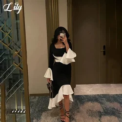 Lily Ankle Length Mermaid Special Occasion Dress Full Sleeves Formal Gown Square Collar Long Evening Dresses vestidos de fiesta