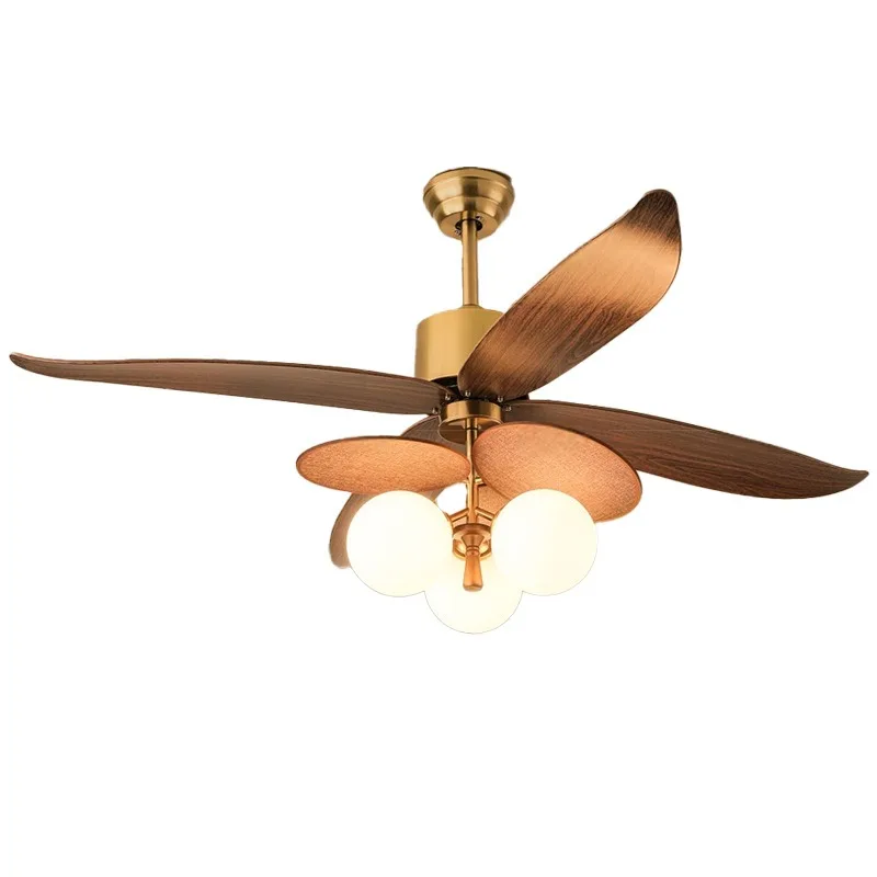 

New French antique ceiling fan light, retro rattan magic beans living room dining room bedroom fan light