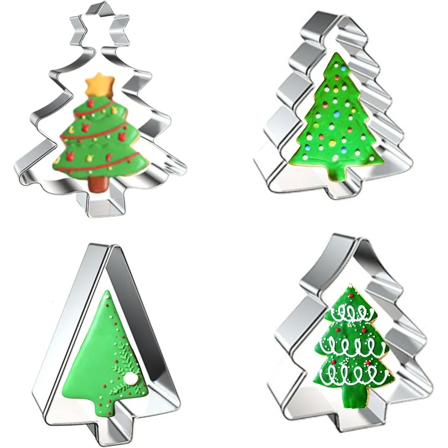 3.5ih Christmas Tree Ce Cutters4 Pieces Stainless Steel Christmas Ce Cutter Set Pastry Biscuit Fondant Cutter for Holiday