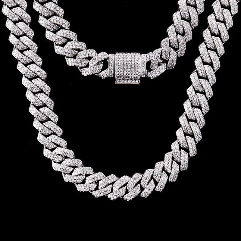 18inches 20carats total 12mm width hip hop miami iced out moissanite link cuban chain S925 gold plated