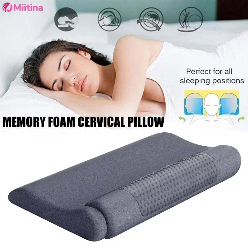 Electric Heating Neck Massage Pillow Ergonomic Orthopedic Memory Foam Hot Compress Pillow Improve Sleep Neck Spine Heated Pillow