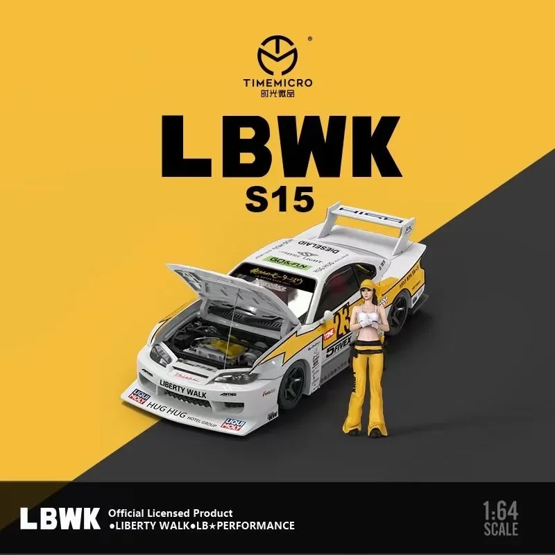 

TM In Stock 1:64 LBWK Silvia S15 Open Hood Yellow Lightning Diecast Diorama Car Model Collection Miniature Carros Toys TimeMicro