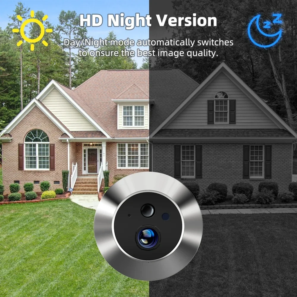 3MP 2.4G WiFi Battery Powered Door Peephole Eye Camera PIR Motion Detection Digital Viewer Wireless Smart Doorbell ICam365 APP