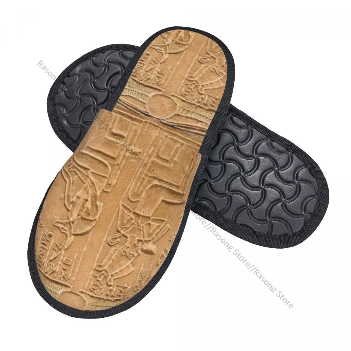 Winter Women Men Non-Slip Flat Slippers Egyptian Hieroglyphs On The Wall Stone Surface Scripts Arts Indoor Fur Soft Warm Shoes