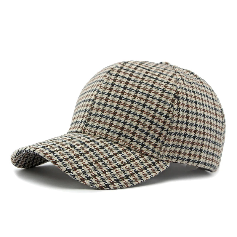 Women Caps British Plaid Winter Baseball Cap for Men Brown Classic Houndstooth Trucker Hat Gorras Para Mujer