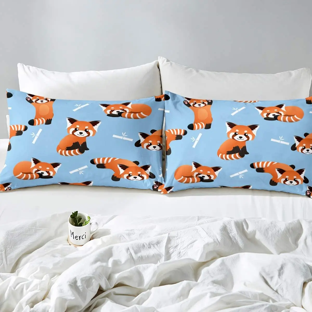 Imagem -06 - Panda Vermelho Lençol Bonito Padrão Animal Conjunto de Lençóis Kawaii Anime Cama Crianças Criança Inclui Lençóis e Fronhas