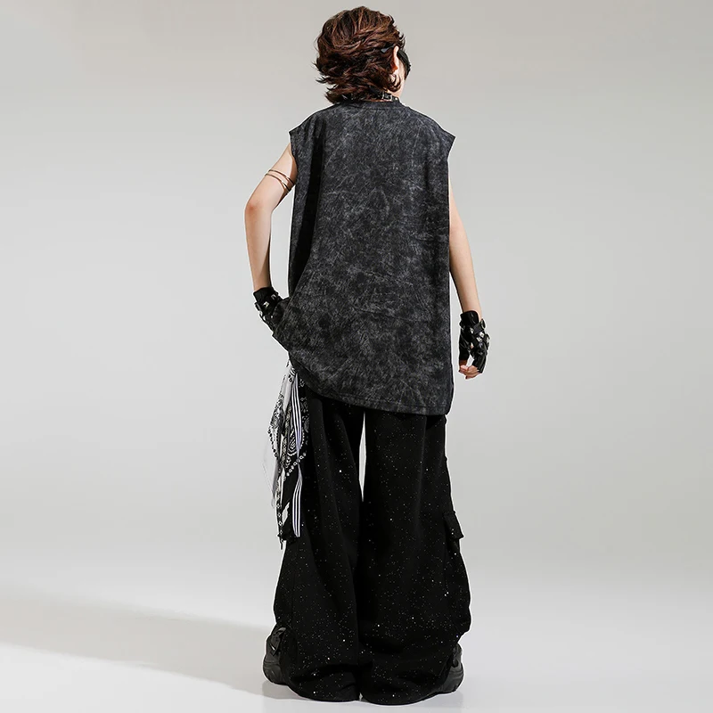 Jungen Hip Hop Dance Kostüm Sommer Schwarze Weste Baggy Hosen Glänzende Bühne Outfit Jazz Performance Kleidung Trend Straße Tragen BL16179