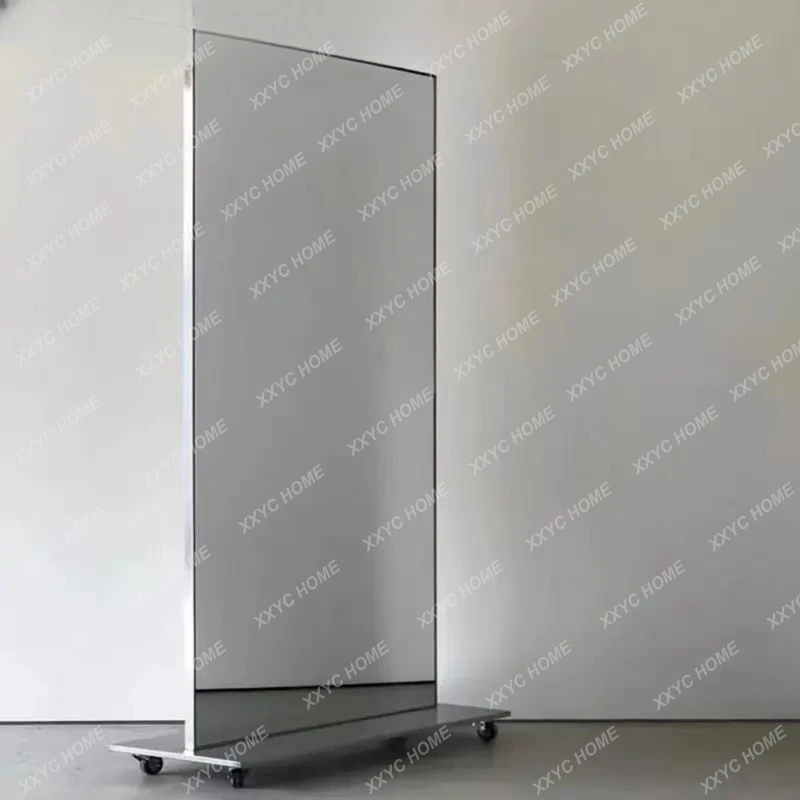 Clothing store fitting mirror stainless steel frame floor with wheels movable full-length mirror household dance mirror