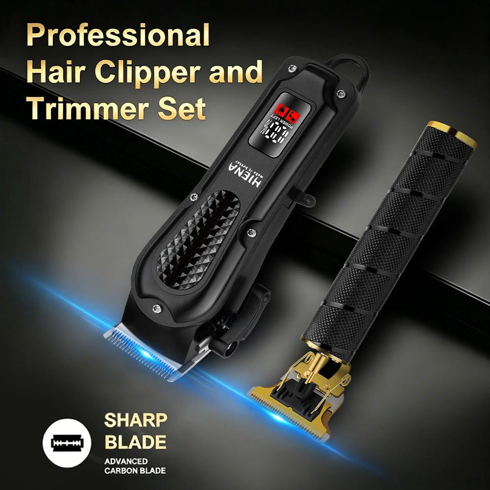 HIENA 3 In 1 Barber Set LCD Cordless Hair Clipper Trimmer Electric Shaver Rechargeable Haircut Kit For Men Salon Home