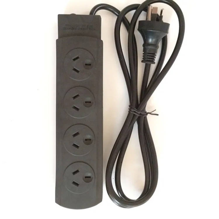 AU Plug 4 Outlets Power Strip Black 10A 250V Australian Standard Extension Cord Power Board for Home Office