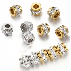 10pcs Gold Color Stainless Steel Rhinestone Beads 5x7mm Spacer Loose Bead Charm for DIY Jewelry Making Bracelet Necklace Finding