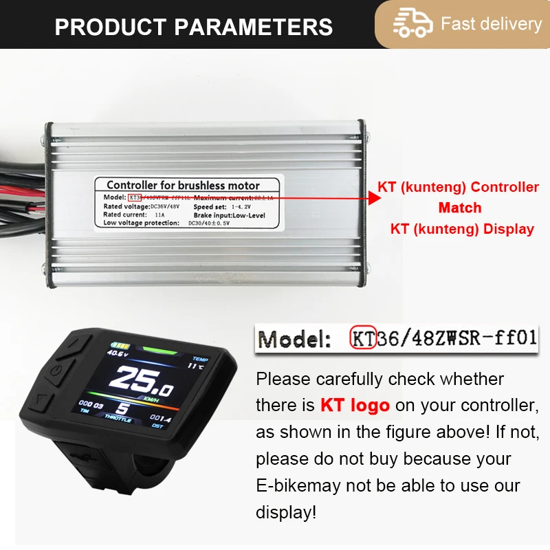 Ebike KT Controller 500W/750W  Electric Bike Sinewave Controller KT-25A Match KT Display