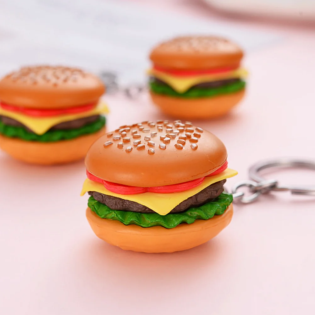 Hamburger Keychain Cartoon Pendants Backpack Hanging Charms Keychains Simulation Food Iron Keyring