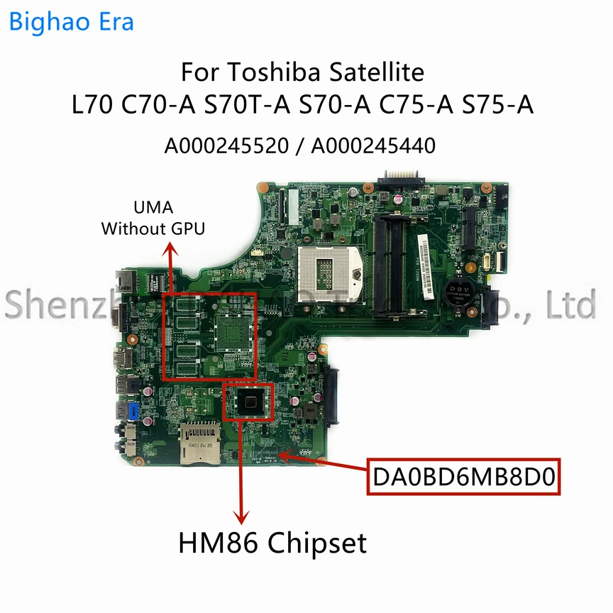 

DA0BD6MB8D0 For Toshiba Satellite C70 C75 L70 S75T S70-A S75T-A C70-A Laptop Motherboard With HM86 Chipset A000245520 A000245440