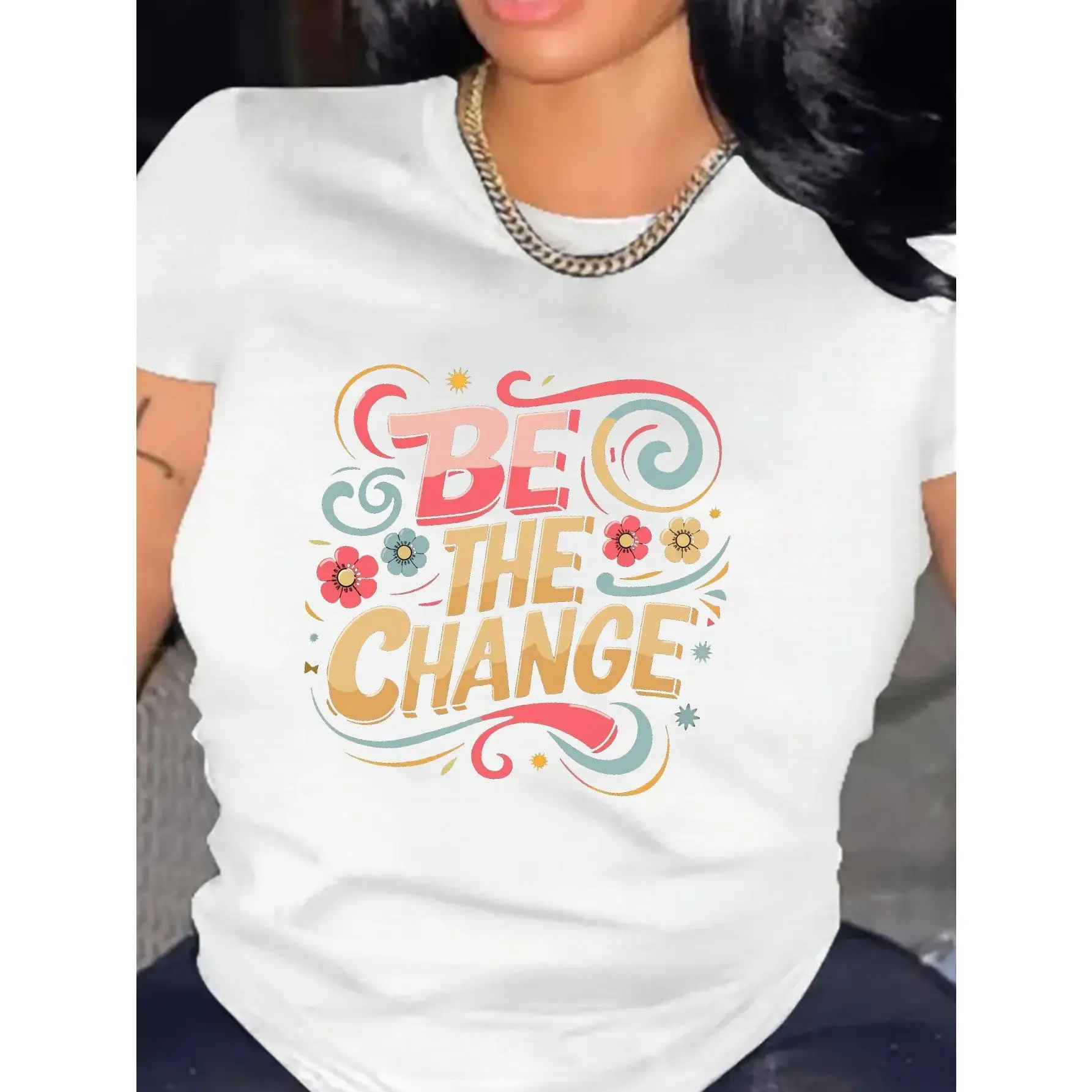 

180g 1pc T-shirt suitable for men and women, Change's Printed T- shirt, Casual and Comfortable Short Sleeve Round Neck