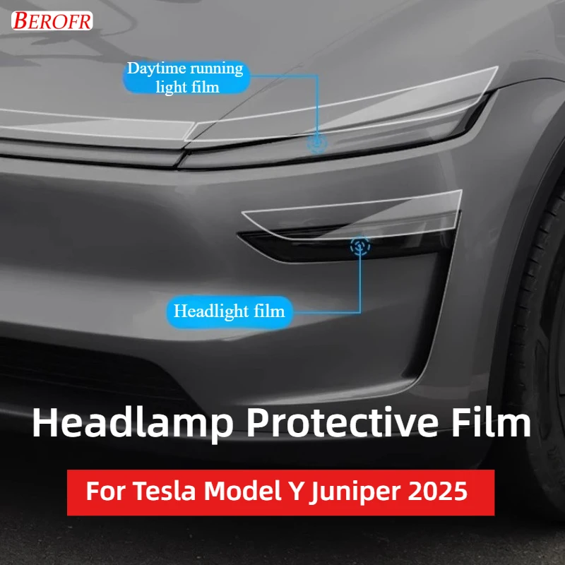 Headlamp Protective Film for Tesla Model Y Juniper 2025 Launch TPU Transparent Smoked Black Headlight Film Decor Car Accessories