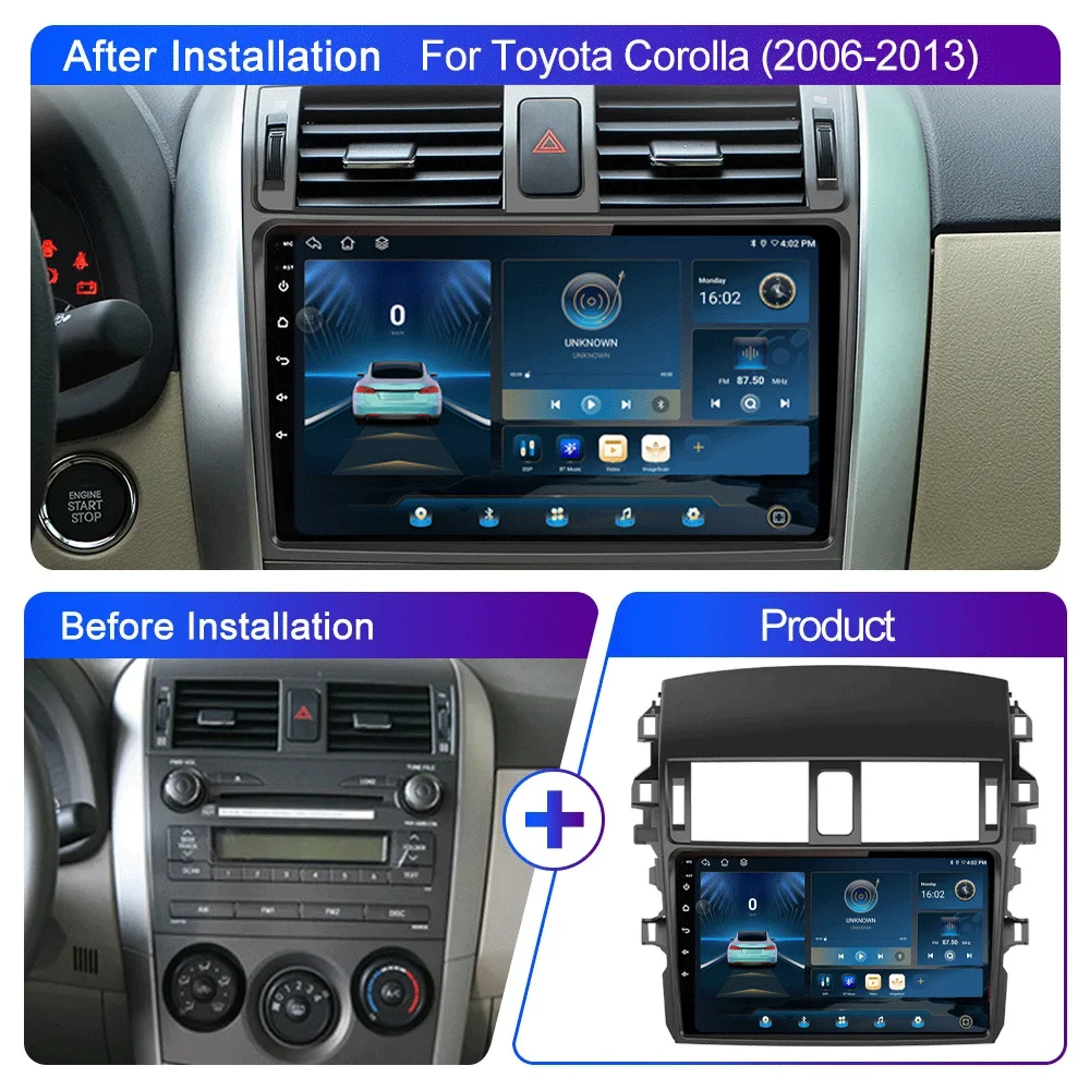 Autoraido 16 8 Core 5G+WIFI Voice 2 DIN Android Auto Radio Car Multimedia For Toyota Corolla E140 E150 2006 -2013 Carplay GPS
