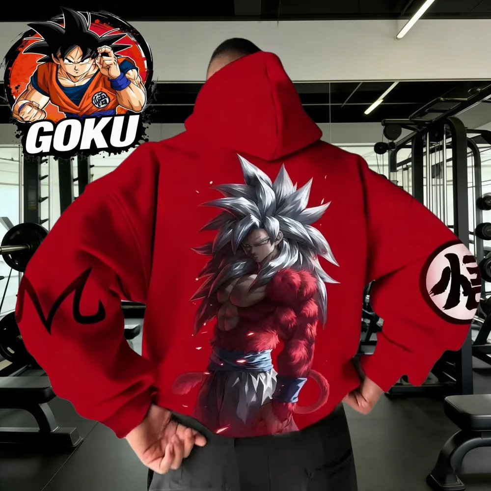 

Худи Dragon Ball Осень-Зима 2026, 100% хлопок, оверсайз, с принтом Гоку Супер Сайян 4, для спортзала и уличной моды, унисекс, для взрослых и детей