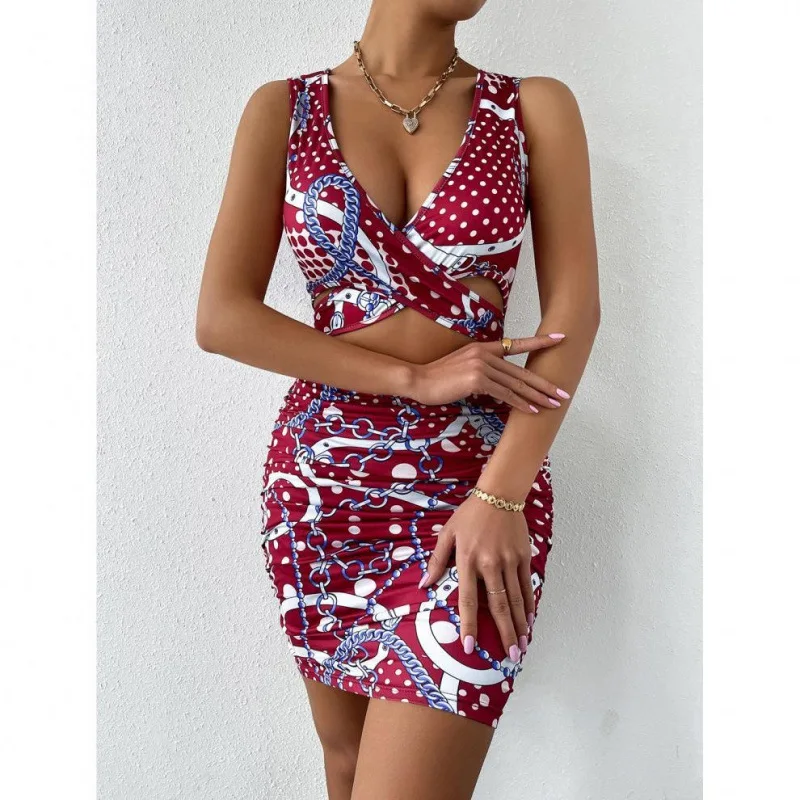Abito attillato da donna sexy e alla moda, senza schienale e senza maniche, mini gonna a tubino attillata per feste in spiaggia e discoteca, estate 2026