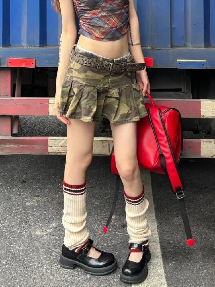 Zomer Vrouwen E-girl Mode Camouflage Mini Denim Plooirok 2000s Esthetische Gyaru Coquette Hot Y2k Streetwear Harajuku tij