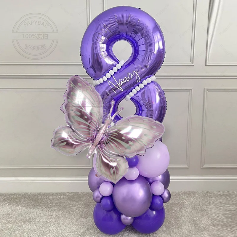 32pcs Gradual pink purple Butterfly Balloon Set 32inch 0-9 Purple Number Balloon Baby Shower Girls Birthday Party Decoration