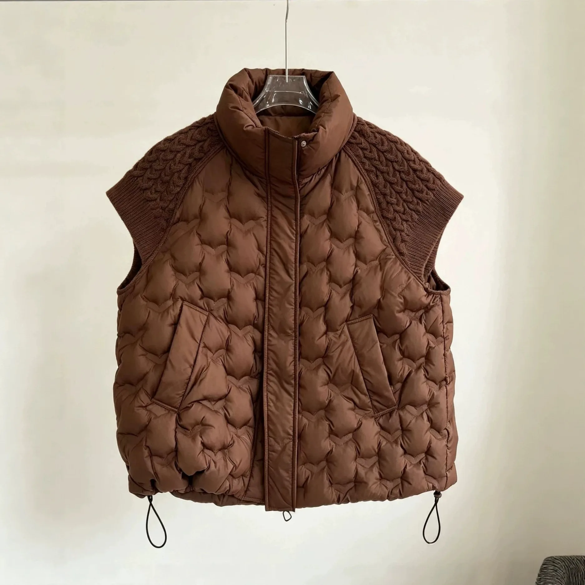 Modische Gestrickte Weste mit Stehkragen aus Baumwolle für Damen, Herbst-Winter, Kurz, Warm, Locker, Ärmellos, Damenweste – Detail 2