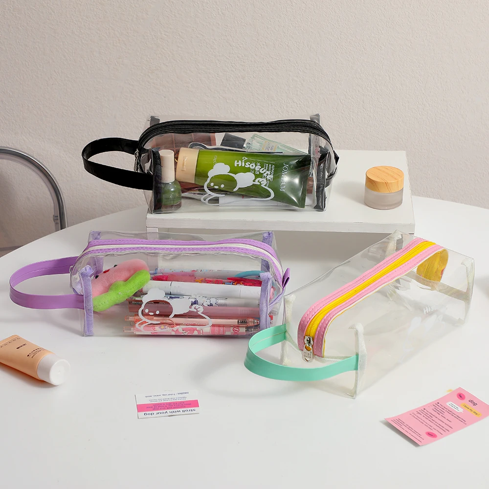 PVC Transparent Cosmetic Storage Bag Large Capacity Women Makeup Organizer Pen Bag Pencil Case Box Supplies Students Supplies