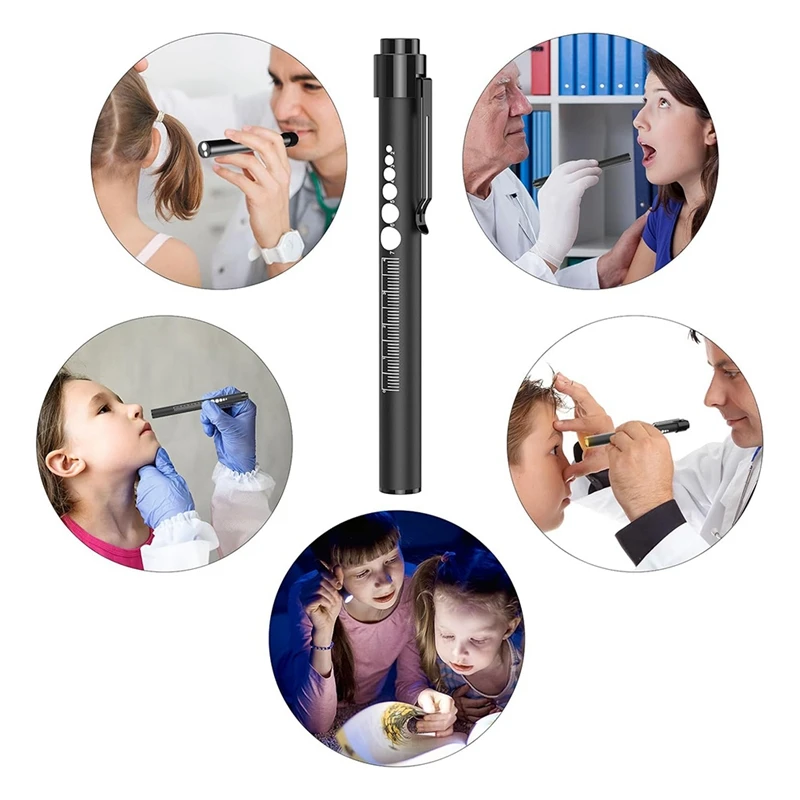 Rechargeable Pen Lights With Pupil Gauge & Ruler For Nurses Doctors, Echargeable, Warm/White Light LED Penlights 2Pcs