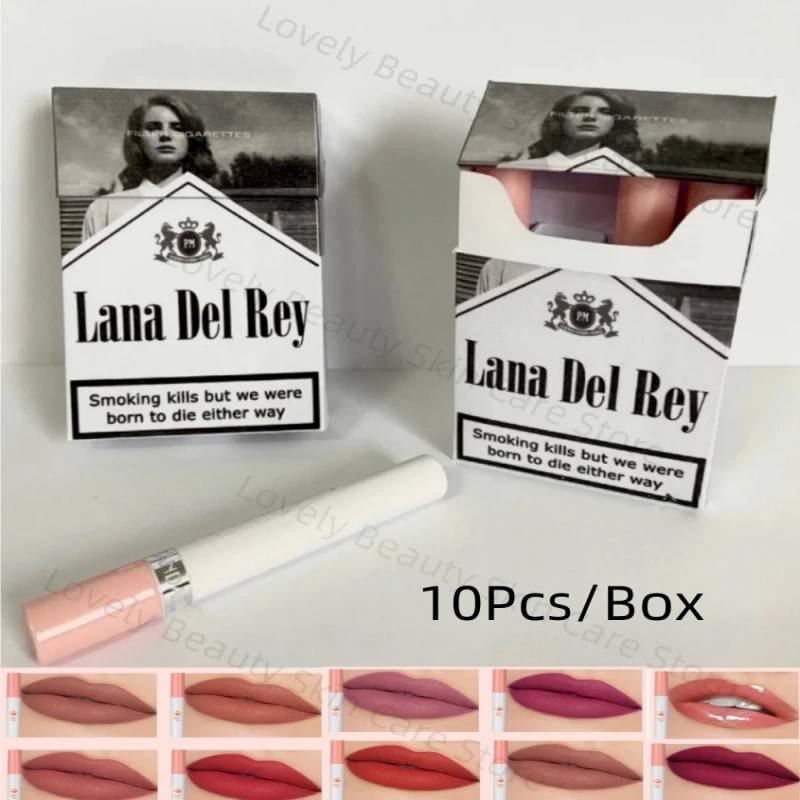 10 Colors Creative Cigarette Lipstick Kits Lana Del Rey Matte Lip Gloss Velvet Lip Tint Set Lasting Glossy Lips Make Up Beauty