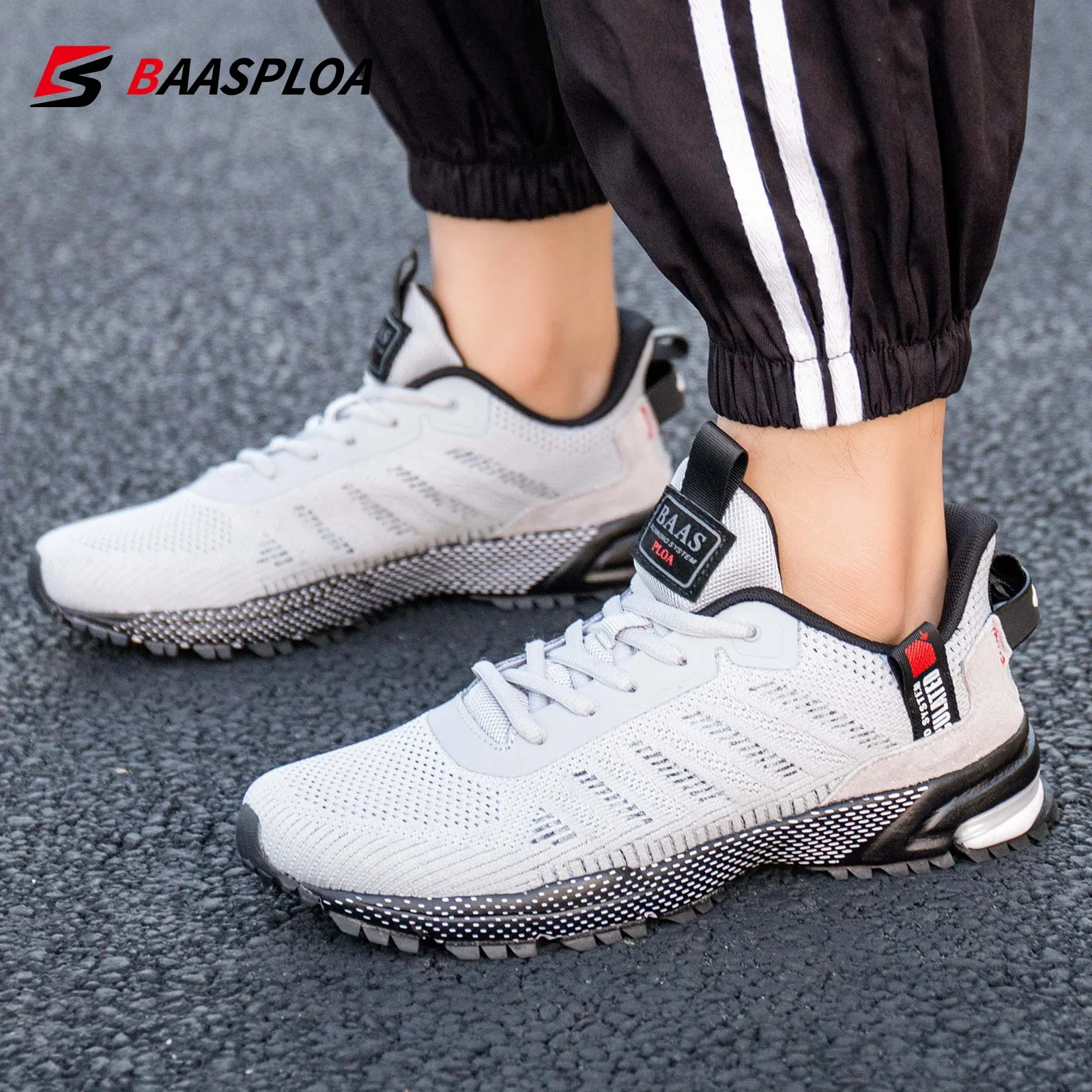 Baasploa Men Running Shoes Lightweight Breathable Jogging Sport Shoes Male Lace-up Fashion Comfort Casual Sneakers Non-slip