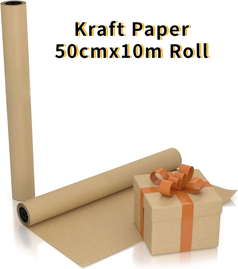 Large Brown Kraft Paper Roll 50cmx10m 1Roll for Gift Wrapping Packing Moving Postal Shipping Parcel Wall Art Crafts, Floor Cover