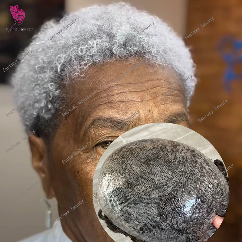 

Мужской парик из натуральных волос Afro, серый, 10 мм, кудрявый, с полной основой из полиуретана, оттенки 1B65, 1B80, прочный, с естественной линией роста волос