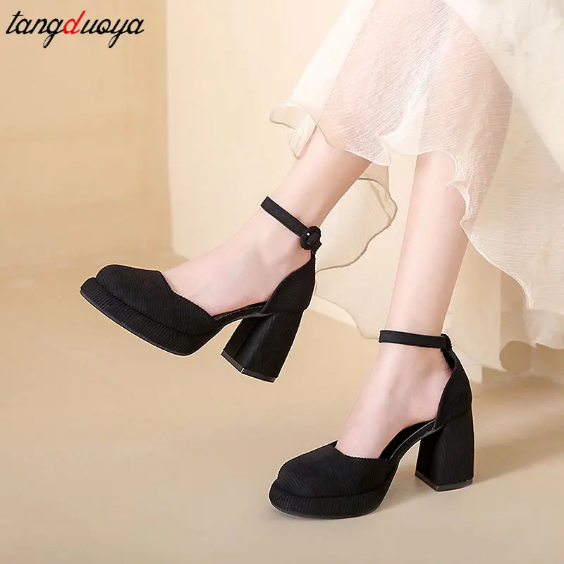 2024 New High Heels Women Mary Janes Lolita Shoes Thick Platform Shoes Sandals Pumps Summer Party Ladies Shoes Mujer Zapatos