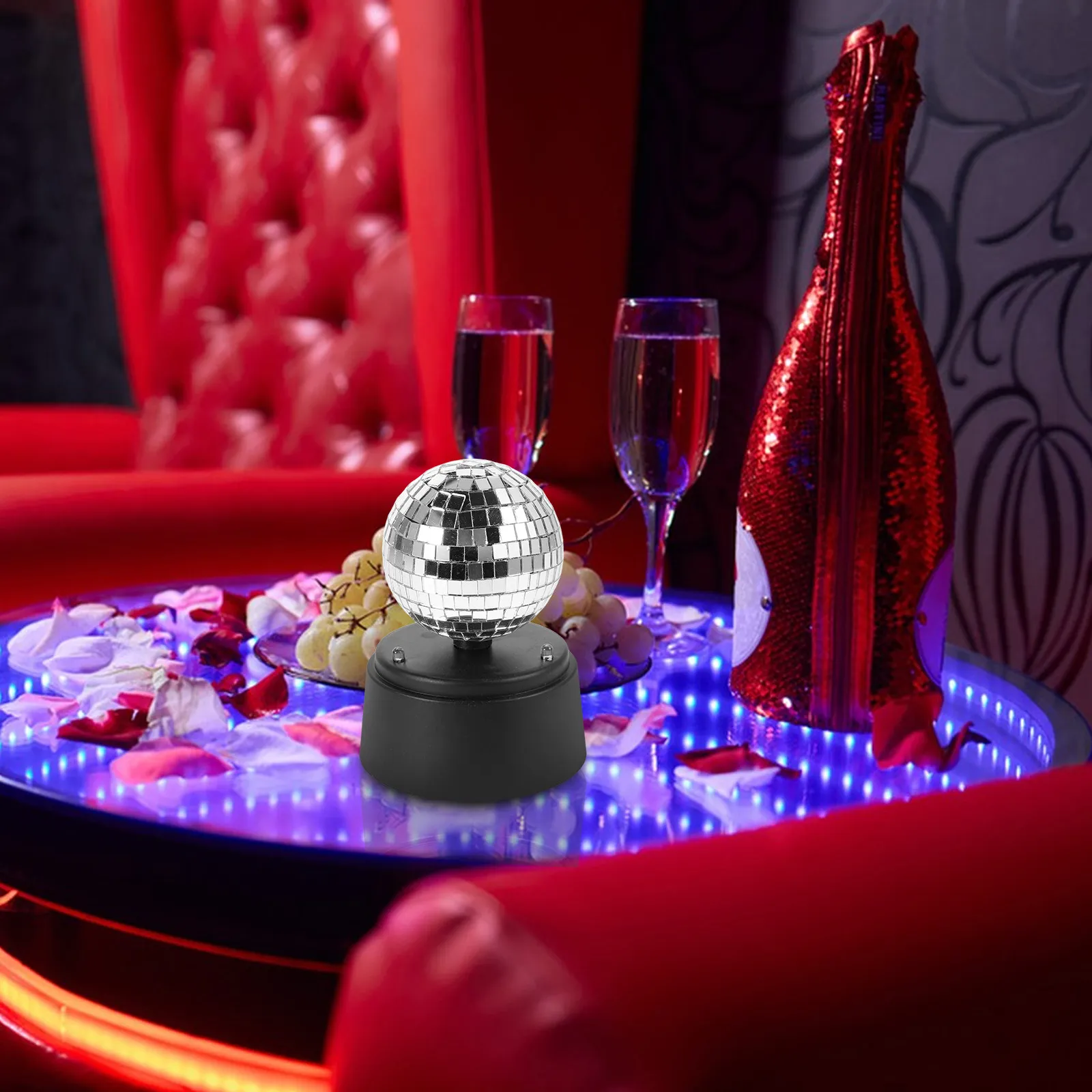 

Glass Mirror Table Lamp LED Strobe Light Rotating Ball Effect Powered Portable for Ktv Bar Party Room Outdoor Stage