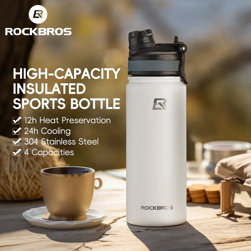 ROCKBROS-Bouteille d'Eau Thermique Antidérapante en Acier Inoxydable 304, Équipement de Cyclisme et de Randonnée, Tasse Froide et Chaude, 1L