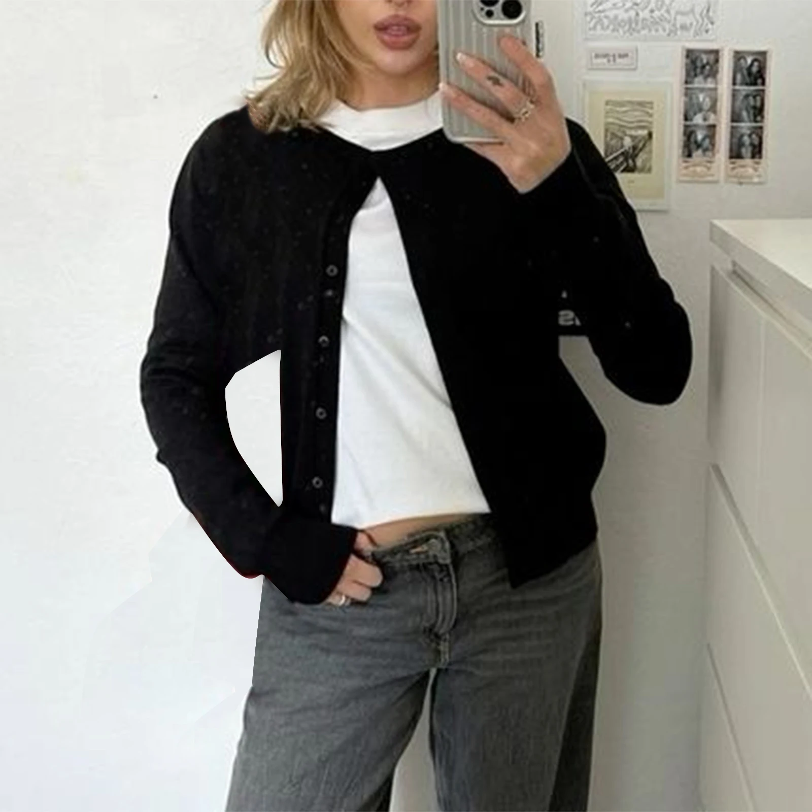 

New Fashin Women Knit Cardigan, Long Sleeve Button Closure Solid Fall Casual Jacket Sweater Hot Sale S M L