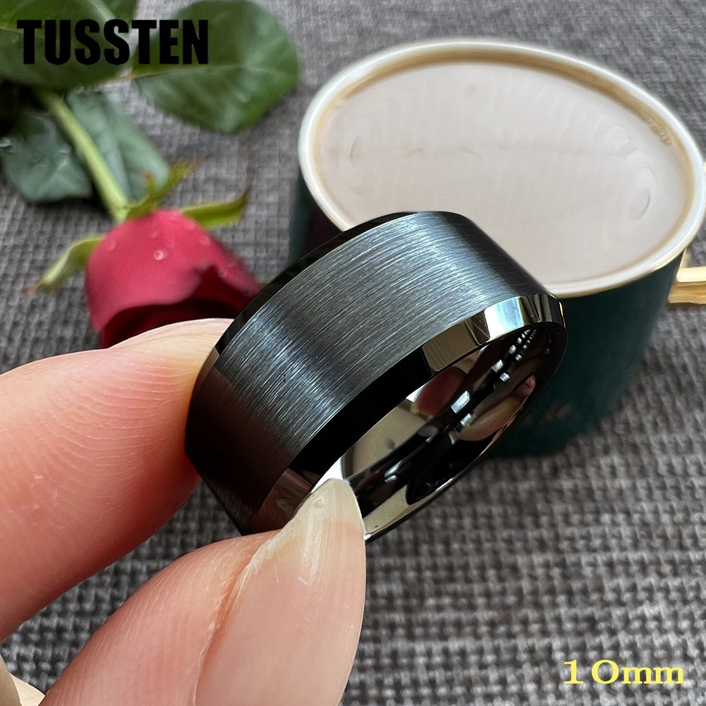 Dropshipping TUSSTEN 10MM Big Men Ring Tungsten Wedding Band Stepped Beveled Great Workmanship Fathers' Day Gift Jewelry