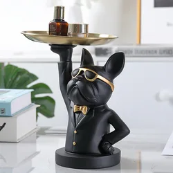 송진 불독 조각상 집사 트레이 테이블 보관 트레이, 현대 집 장식, 입구 열쇠 시계 거치대 동전 은행