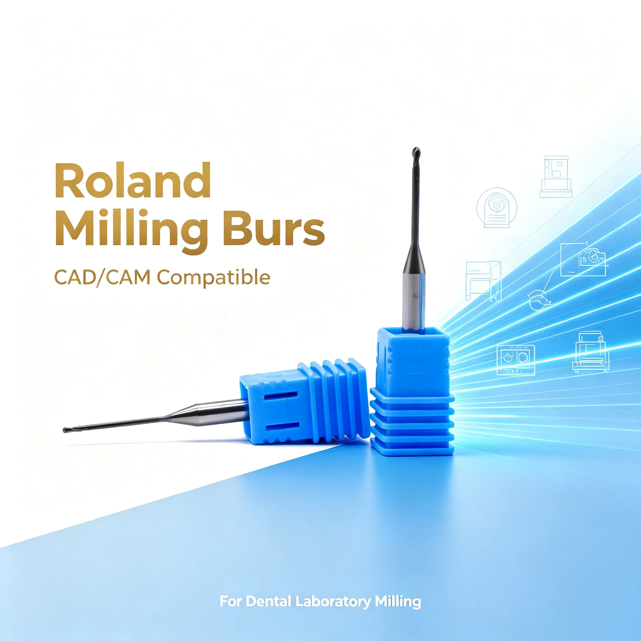 Roland DWX 52D Dental Milling Burs DC Diamond Coating For Zirconia Grinidng Head Diameter  2.0/1.0/0.6