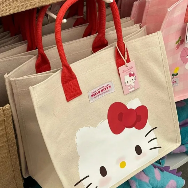 Sanrios 50th Anniversary Hellokittys Tablet Cute Large Capacity Anniversary Storage Bag Anime Kawaii Cartoon Portable Canvas Bag