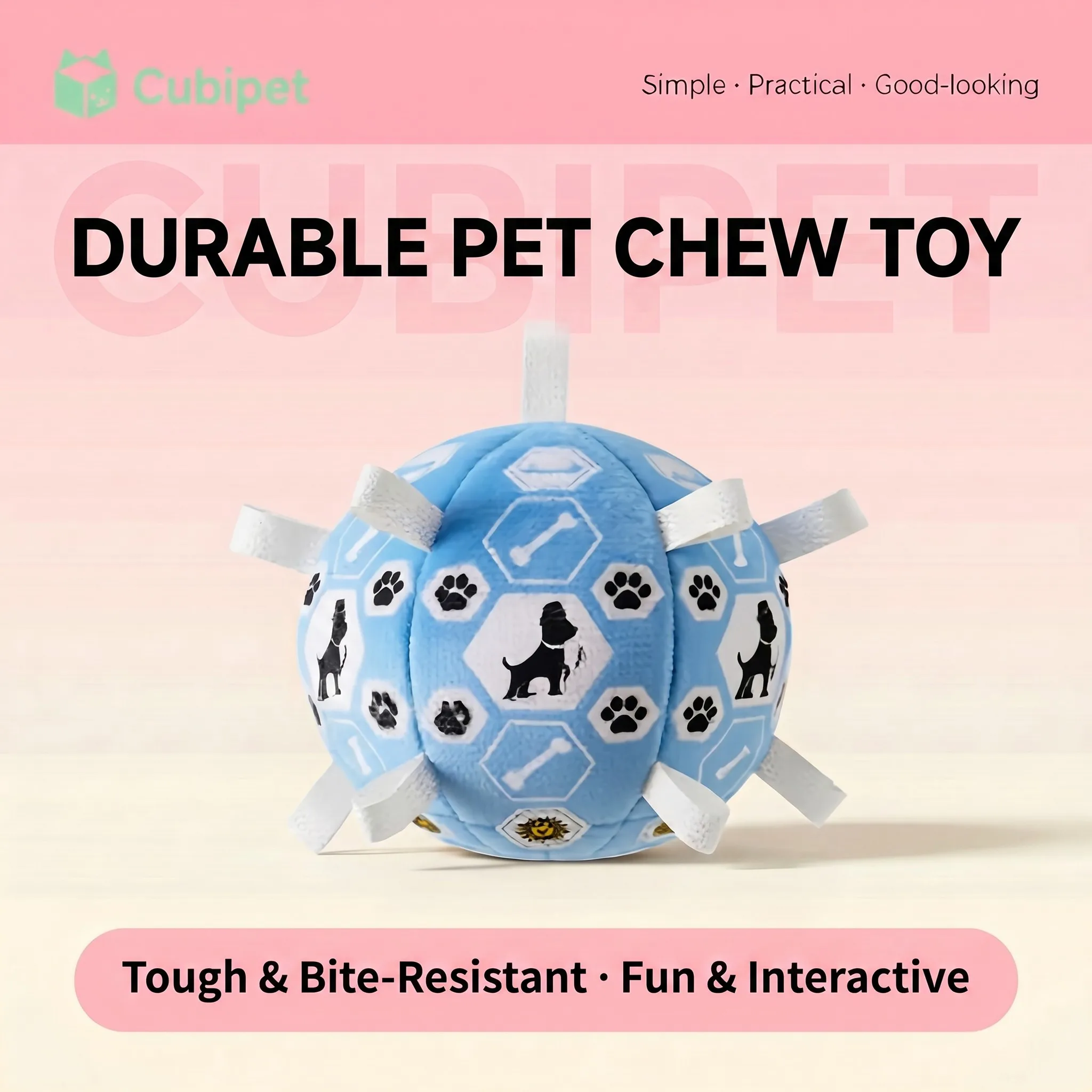 Indestructible Dog Soccer Ball with Grip Ring—Durable Interactive Pet Toy, Chew-Resistant Toy for Cats and Dogs