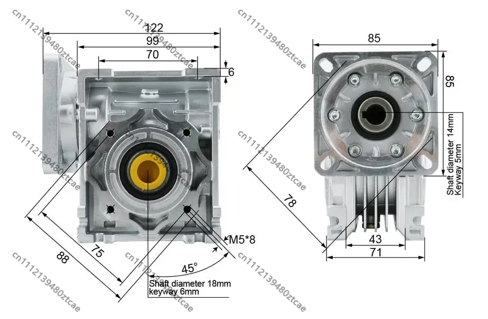 RV040 Worm Gear Reducer Gearbox 5:1-100:1 Ratio 14mm Input Shaft 86mm 80mm 90mm for Nema24 Nema34 Stepper Motor