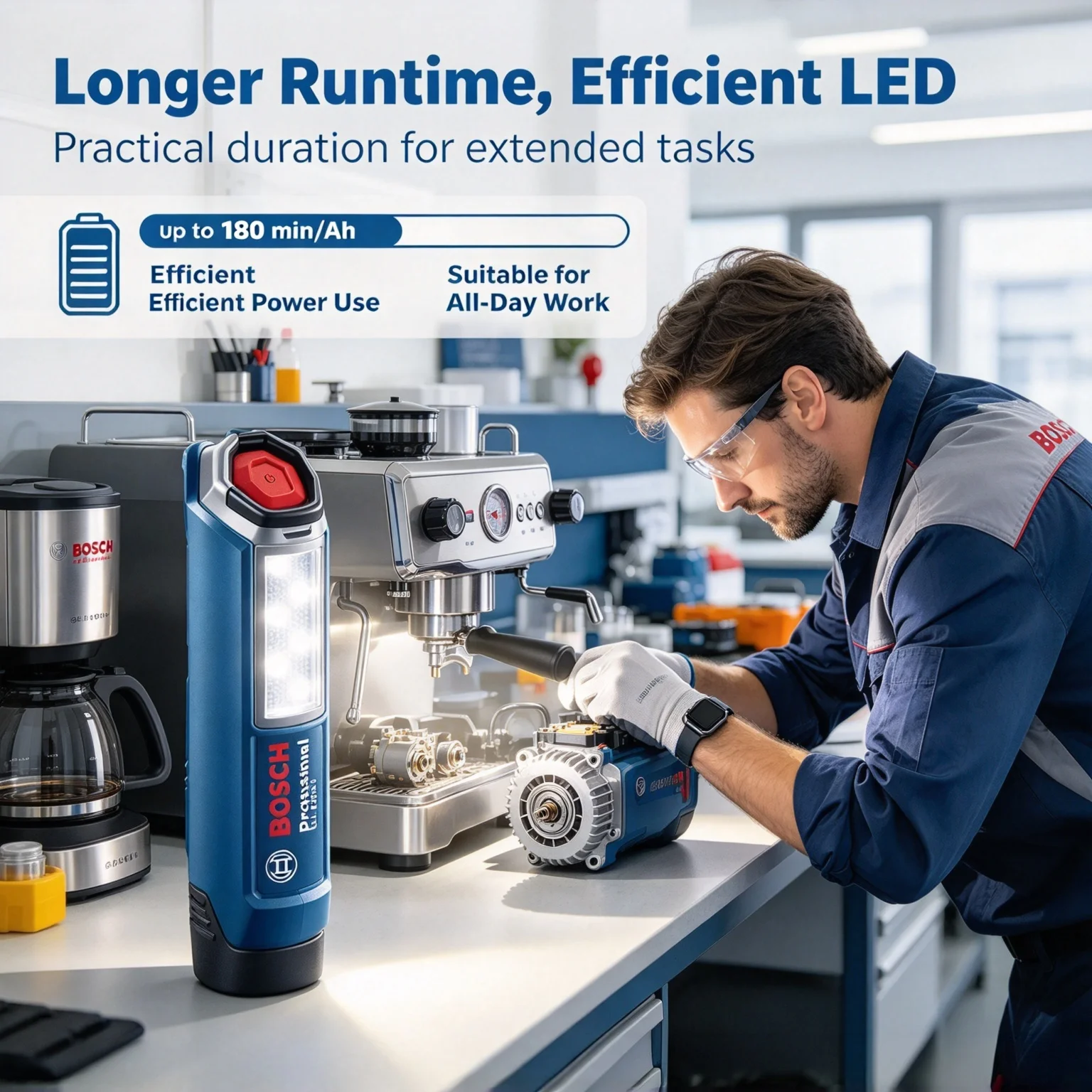 BOSCH GLI 120-LI 12V Cordless LED Work Light 300LM Rechargeable Hand Lamp Rotatable Hook for Workshop Home Repair Maintenance