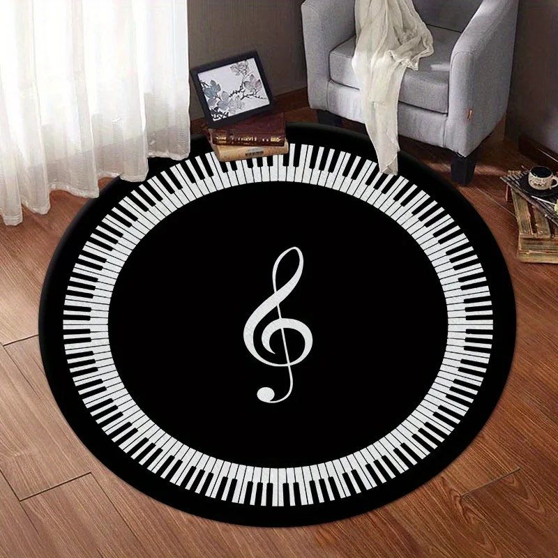 Piano Print Round Rug Music Element Carpet Living Room Bedroom Non-slip Chair Mat Sofa Coffee Table Study Area Bedside Rug Decor