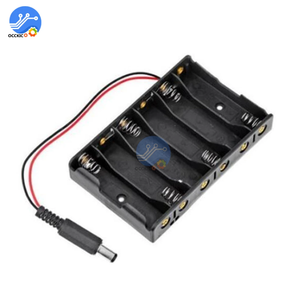 バッテリーケース,サイズ6個,aaの保管用,dc2.1電源ソケット付き,arduino用,6個。